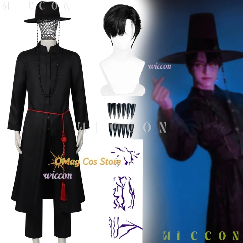 

K-Pop Jinu Baby Saja Boys Demon Hunters Cosplay stage performance outfits Tattoo Roleplay Costume Hat Halloween Group Black Robe