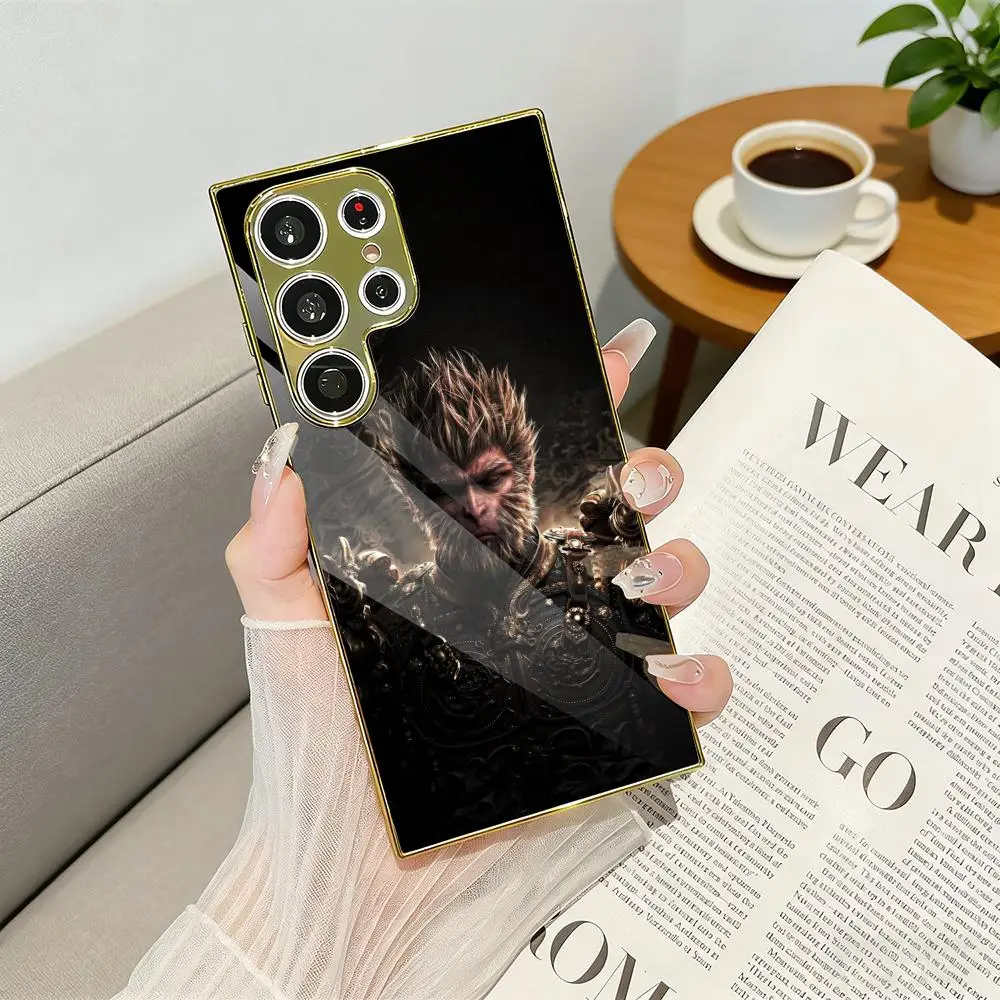 Game B-Black M-Myth Wukong Phone Case Luxury Electroplated Metal Frame Phone Case for Samsung S25 S24 S23 Ultra Slim Cover