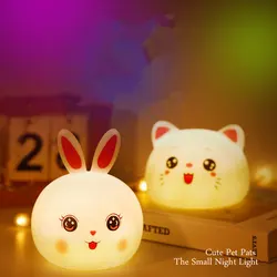 Intelligent Induction Night Light LED Cute Animal Model Rabbit Cat USB Charging Bedroom Desk Lamp Eye Protection Light VG127