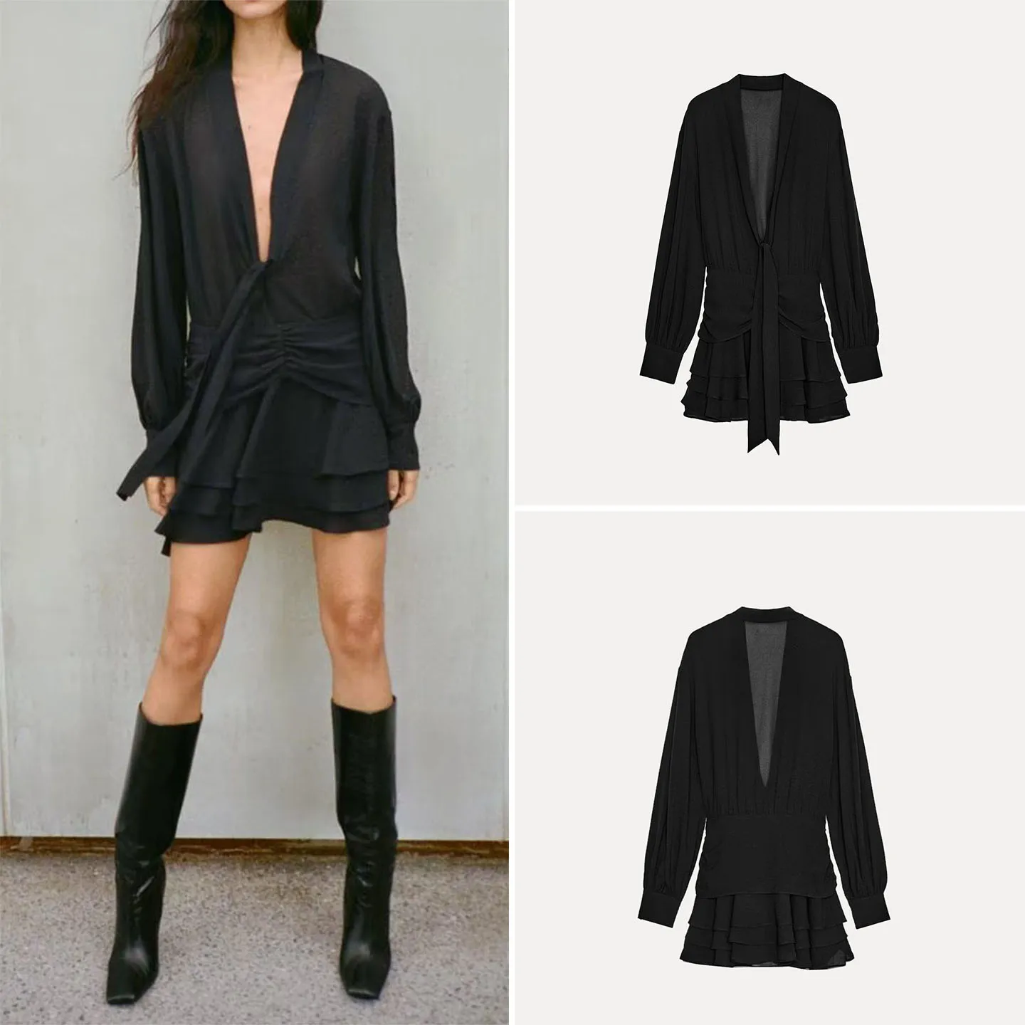 Z feminino Faion Dr 2025 V-ne ort vestido drapeado em camadas decoração Ele Sle longo Sve Stand Fit uso diário