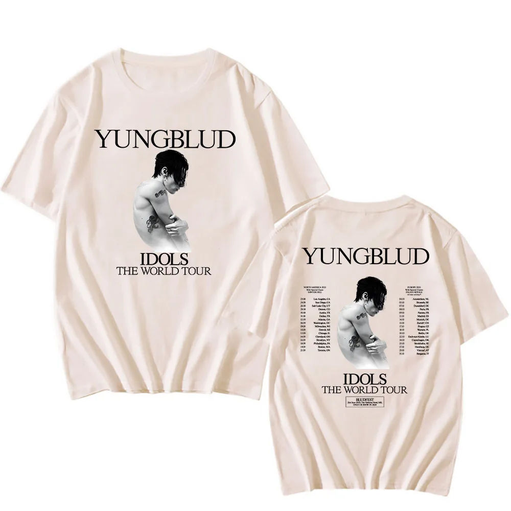 YUNGBLUD IDOLS الجولة العالمية 2025 تي شيرت قصير الأكمام الذكور بلايز عادية موضة الرجال النساء تي شيرت للجنسين الشارع الشهير