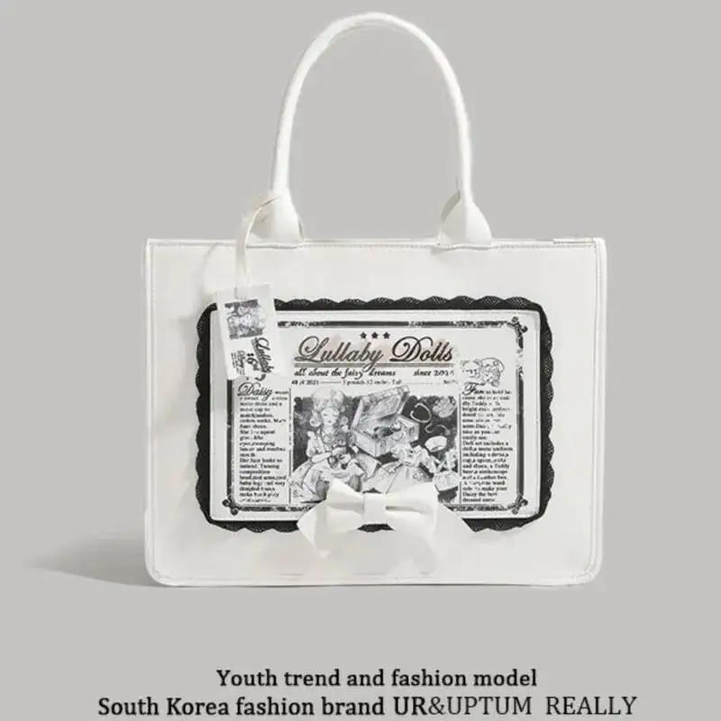 

Bloom Lolita Bow White Tote Bag Purse Women Sweet Cute Leather Large Capacity Shoulder Bags Ladies Haruku Aesthetic Handbag