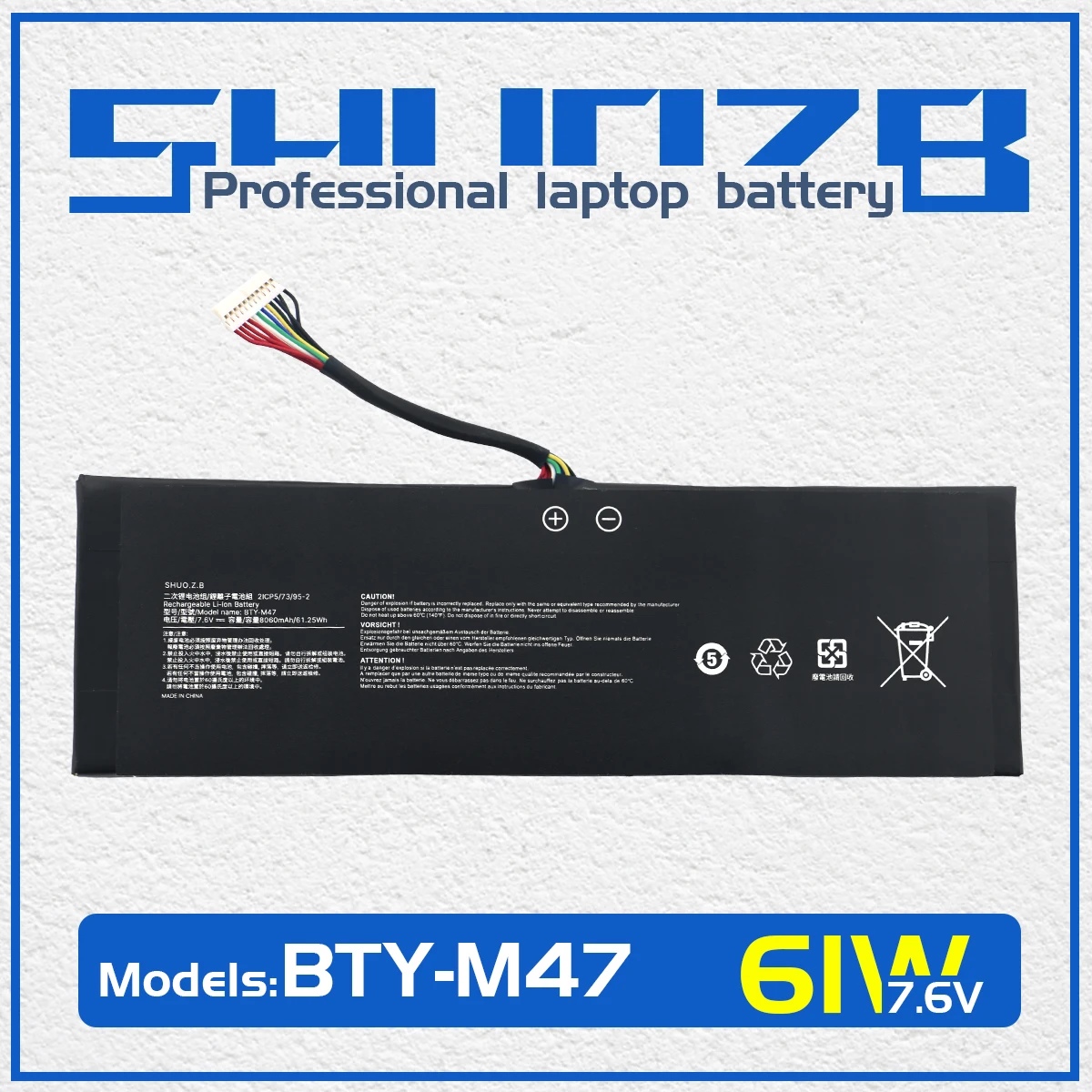 

SHUOZB BTY-M47 Laptop Battery For MSI GS40 GS43 GS43VR 6RE GS40 6QE 2ICP5/73/95-2 MS-14A3 MS-14A1 925TA037H 7.6V 61.25WH 8060mAh
