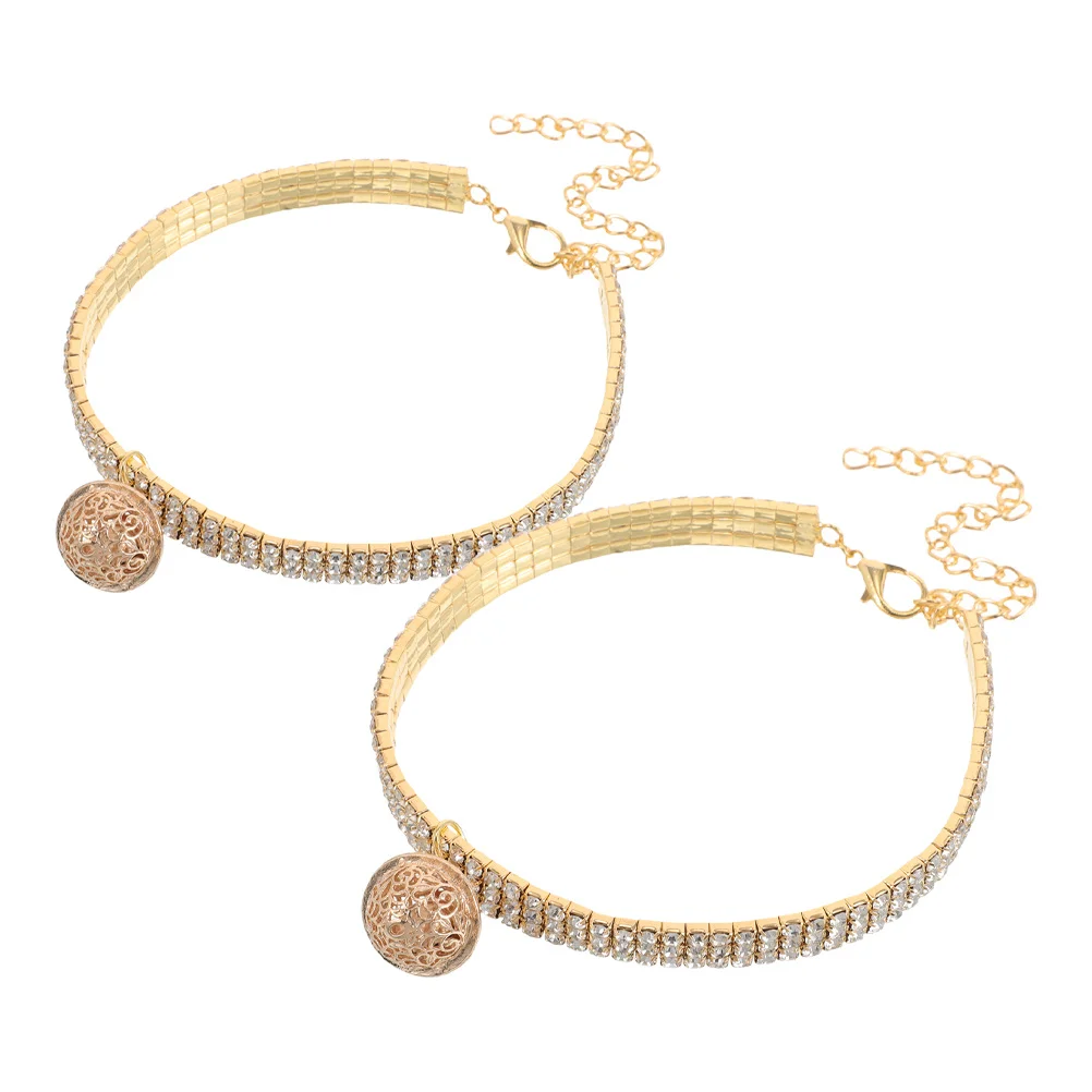 

2Pcs Pet Collar Sparkly Rhinestone Elastic Hollow Bell Adjustable Cat Dog Necklace Elegant Accessories Rhinestone Collar for Pet