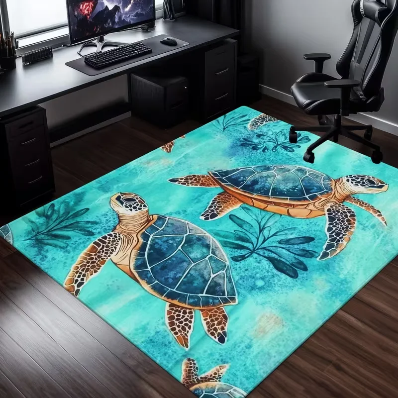 Sea Turtle Rug Kids Room Watercolor Ocean Carpet Cute Marine Life Decor Baby Play Mat Indoor Outdoor Rug Soft Comfortable