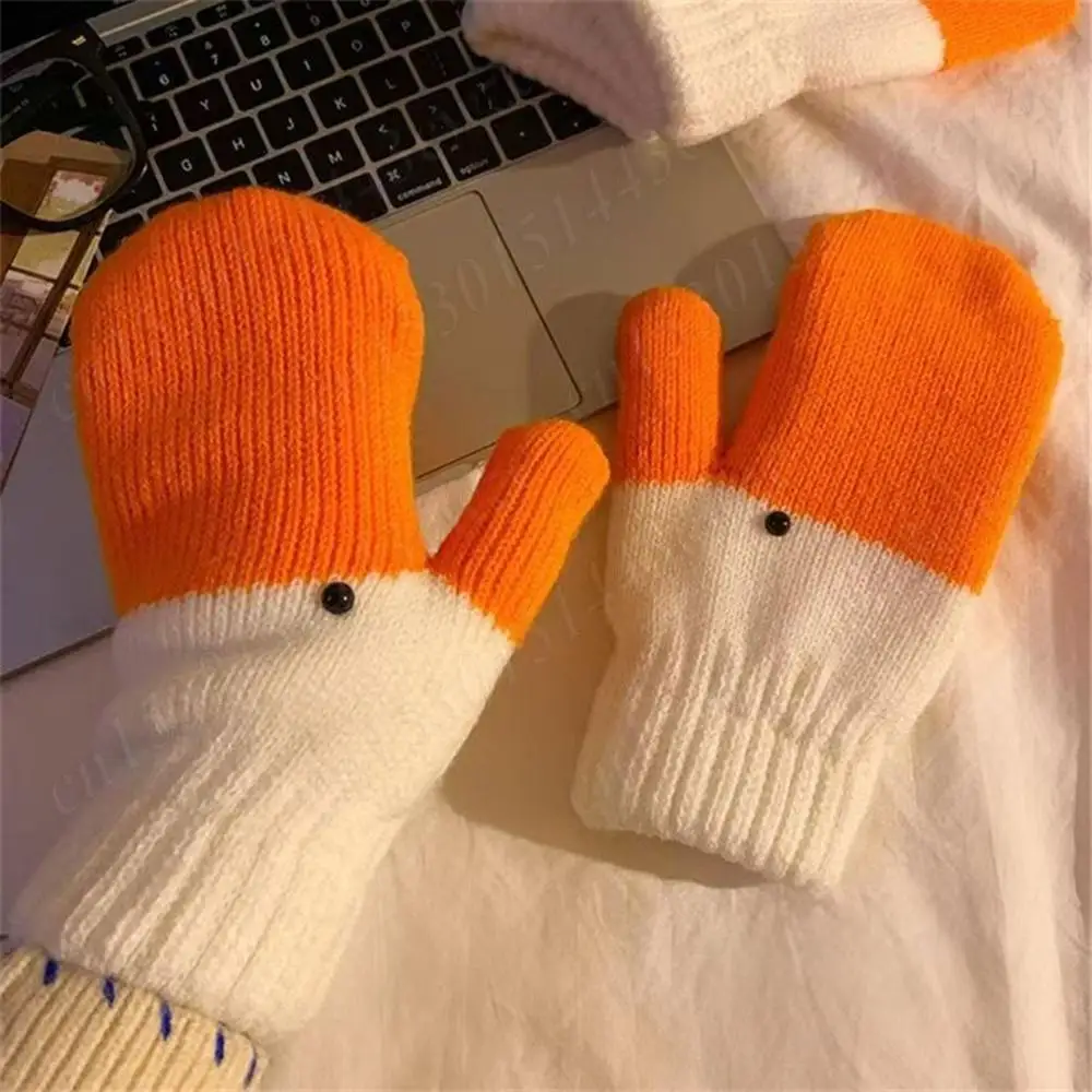 

Зимние вязаные перчатки из гусиной шерсти, теплые перчатки унисекс с забавной мультяшной уткой и толстым бархатом для осени и зимы, уличная защита от холода