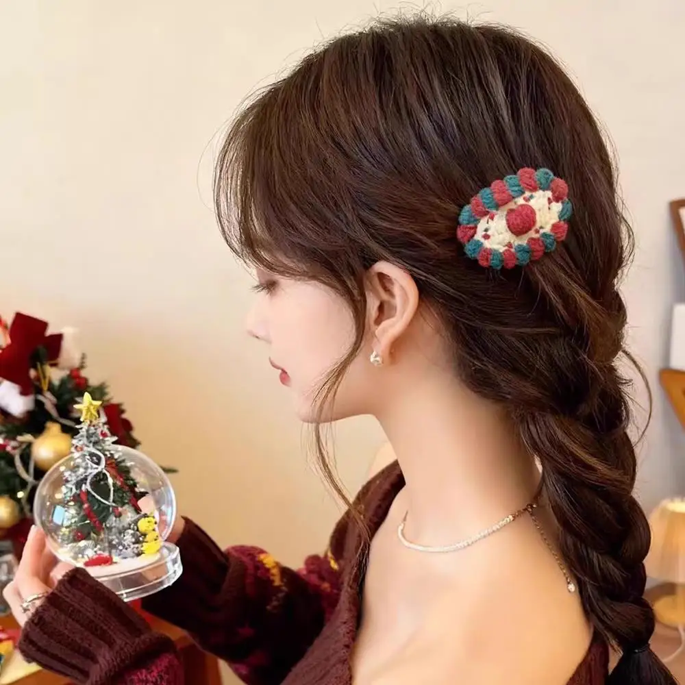عيد الميلاد محبوك مقاطع الشعر اليدوية الكروشيه دبابيس الشعر شجرة عيد الميلاد BB مقاطع للمرأة الفتيات منقار البط كليب المشابك مجوهرات #4