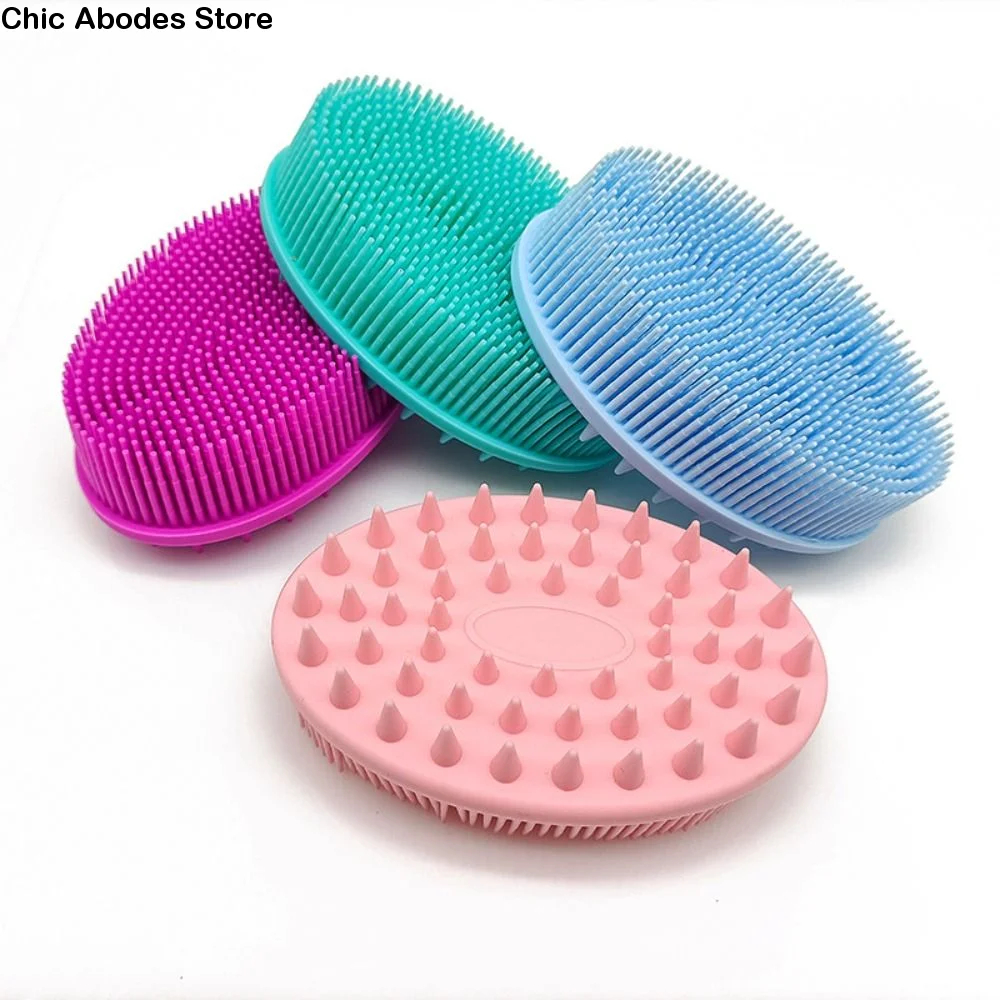 

Портативная мягкая двусторонняя щетка для душа, отшелушивающая щетка для мытья головы, силиконовая щетка для ванны для влажного и сухого использования, для обучения малышей, для женщин