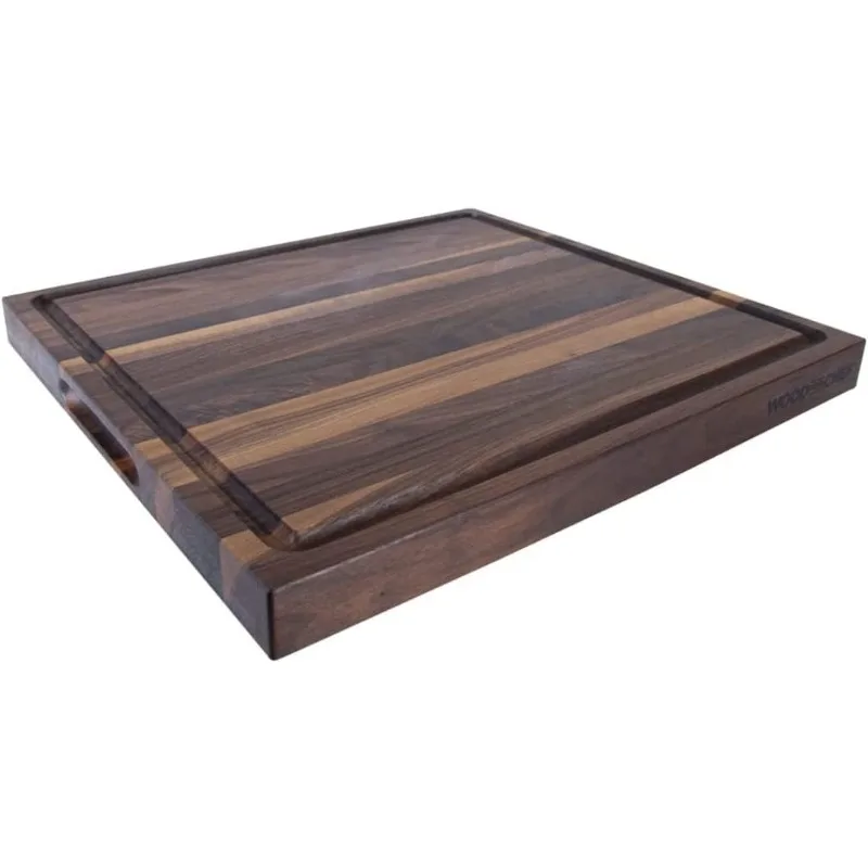 Papan pemotong kayu kenari ekstra besar, 24x18x1.5 inci-bersertifikat FSC-blok daging dapat dibalik dengan alur jus untuk Cuttin