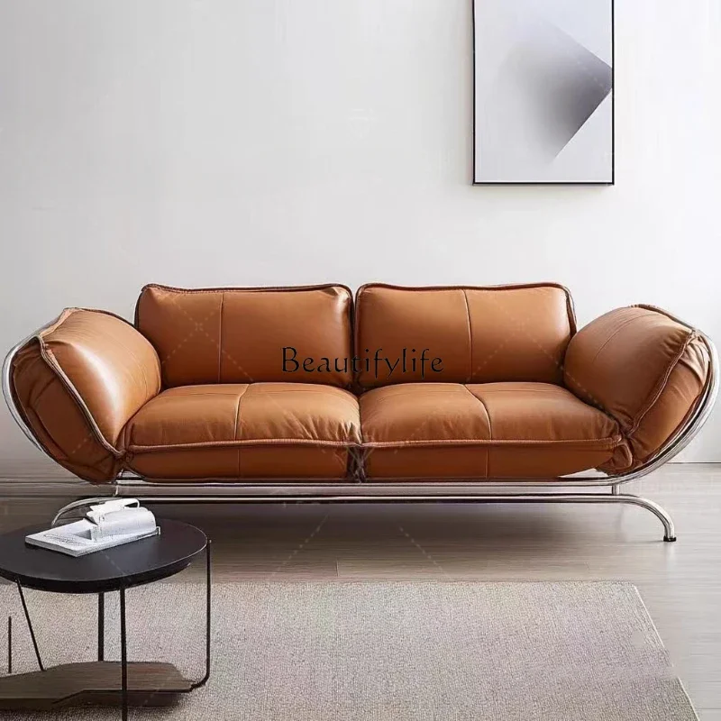 

yj7 Modern European Brown Sofa Italian Designer Armrest Nordic Living Room Couch Luxury Single Canape Salon Home Furniture