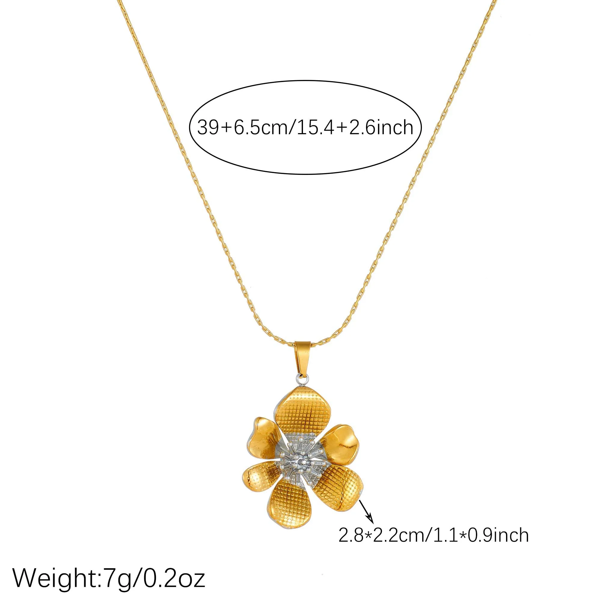 DIEYURO Stainless Steel Two Tone Flower Pendant Necklace Gold Silver Color Textured Petal Necklace Fashion Floral Jewelry Gift