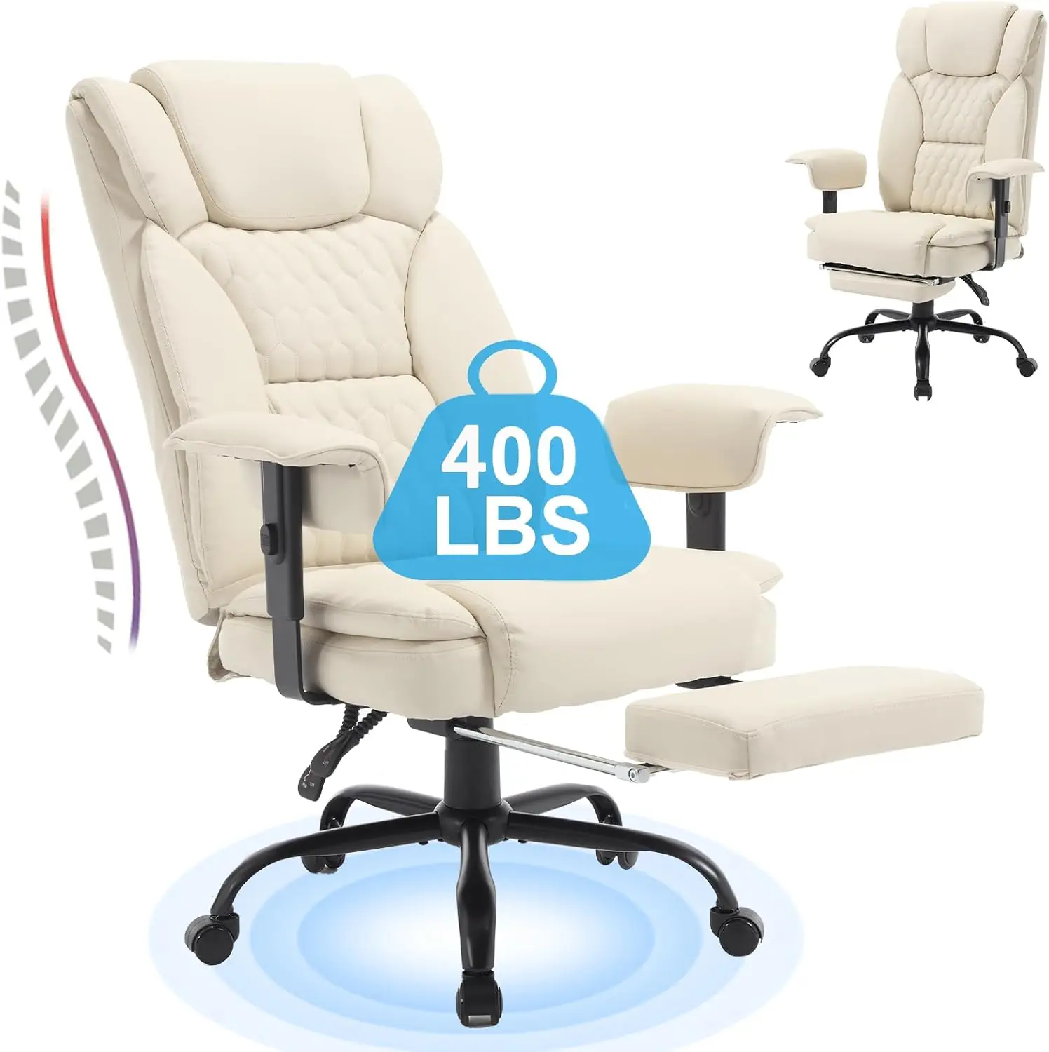 

Big and Tall Office Chair 400LBS with Wide Seat High Back Ergonomic Executive Reclining Office Chair with Footrest Leather