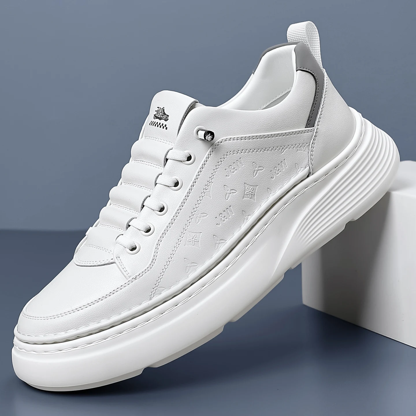 

New Men's White Leather Casual Sneakers - Breathable Low-Top Board Shoes, Korean Style Trendy Versatile Daily Athletic Shoes