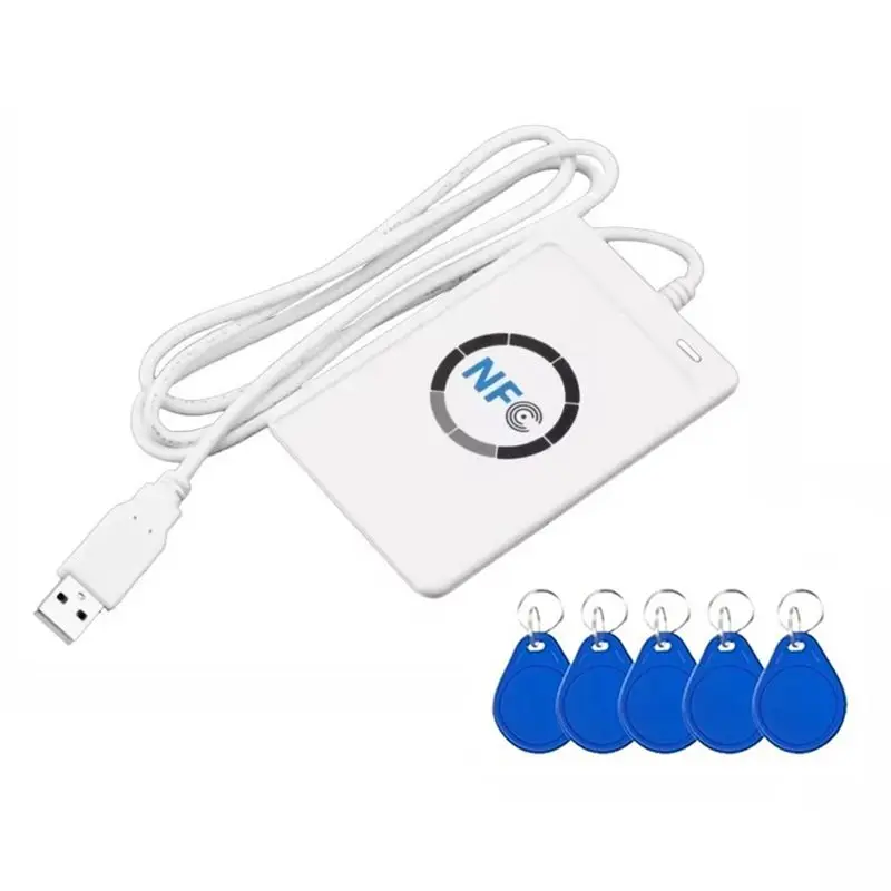 

A73E-ACR122U RFID IC Smart Card Reader Duplicator +5XCUID Keychain Writer Copier Writable Clone 13.56Mhz ID IC Card Copier