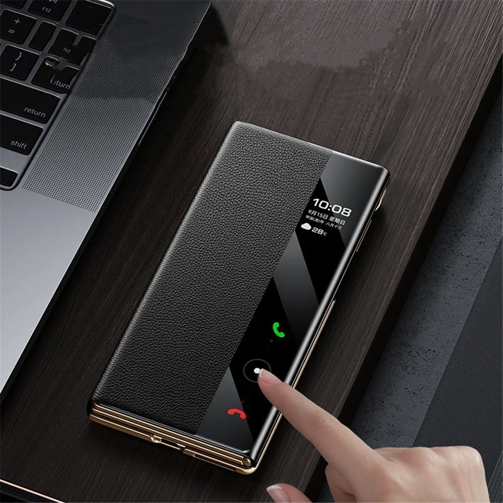 Магнитный флип-чехол премиум-класса из натуральной яловой кожи для Huawei Mate XT Skin-feel Cover