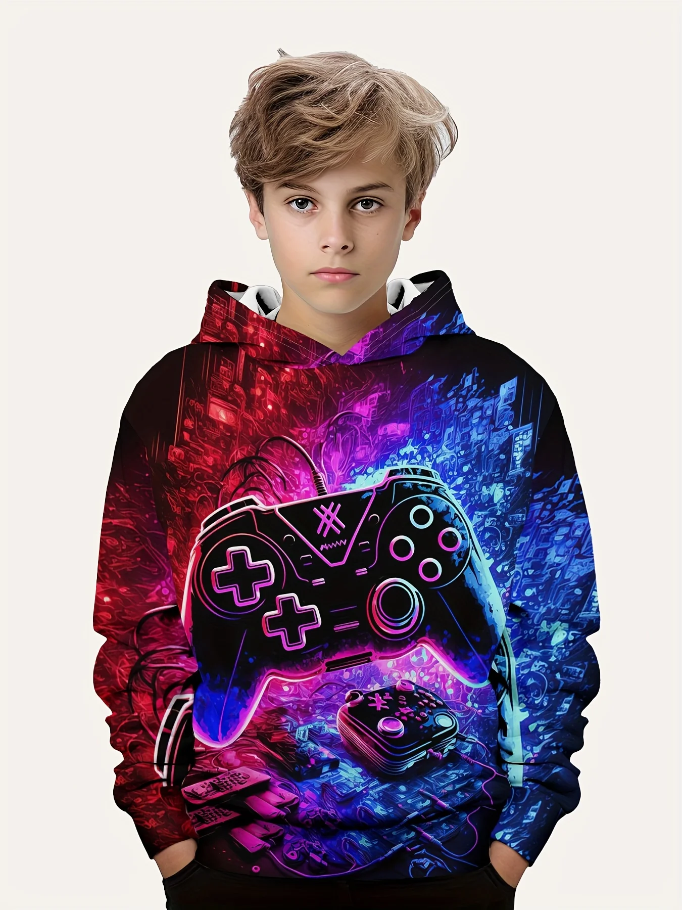 Children\'s Clothes 3D Controller Games Printed Hoodies Boys\' Autumn Clothes Long Sleeve Fashion Sweaters for Children Sweatshirt