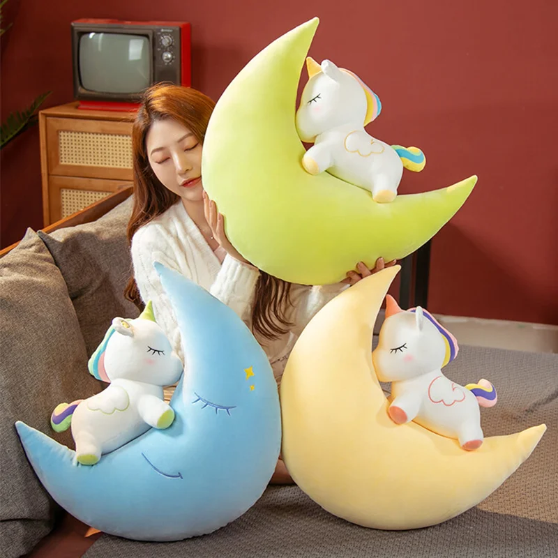 60cm Lovely Moon Unicorn Plush Toy Cute Stuffed Animal Doll Creative Soft Pillow Kawaii Room Decor Christmas Gifts for Children