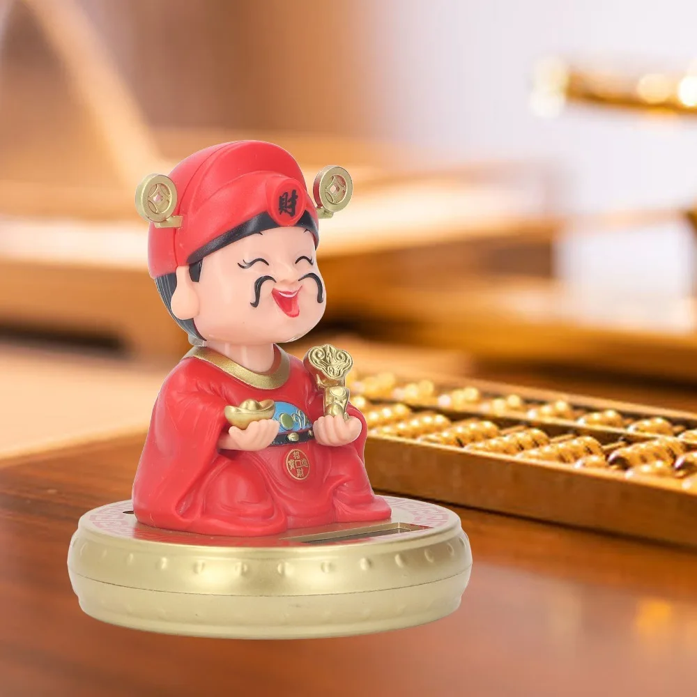 Plastic Light Sensing God of Wealth Ornament Red Built-in Light Receiving Panel Oriental Fortune Desktop Decor