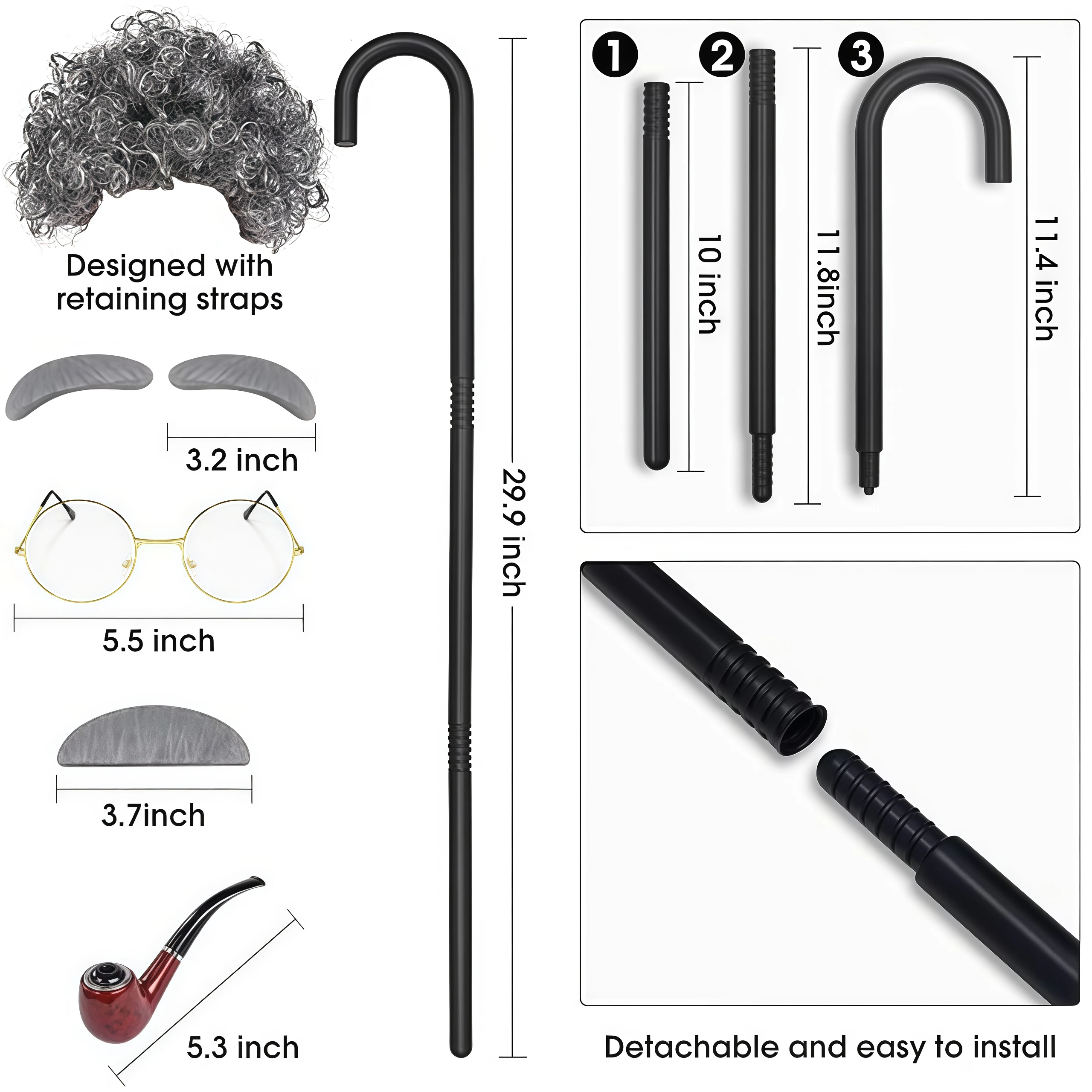 Zestaw Akcesoriów dla Starszej Pani, Babci, Dziadka, 100 Dni Szkoły, Przebranie dla Dzieci, Maskarada, Halloween, Karnawał, Cosplay, Występ, Rekwizyty dla Starszego Pana