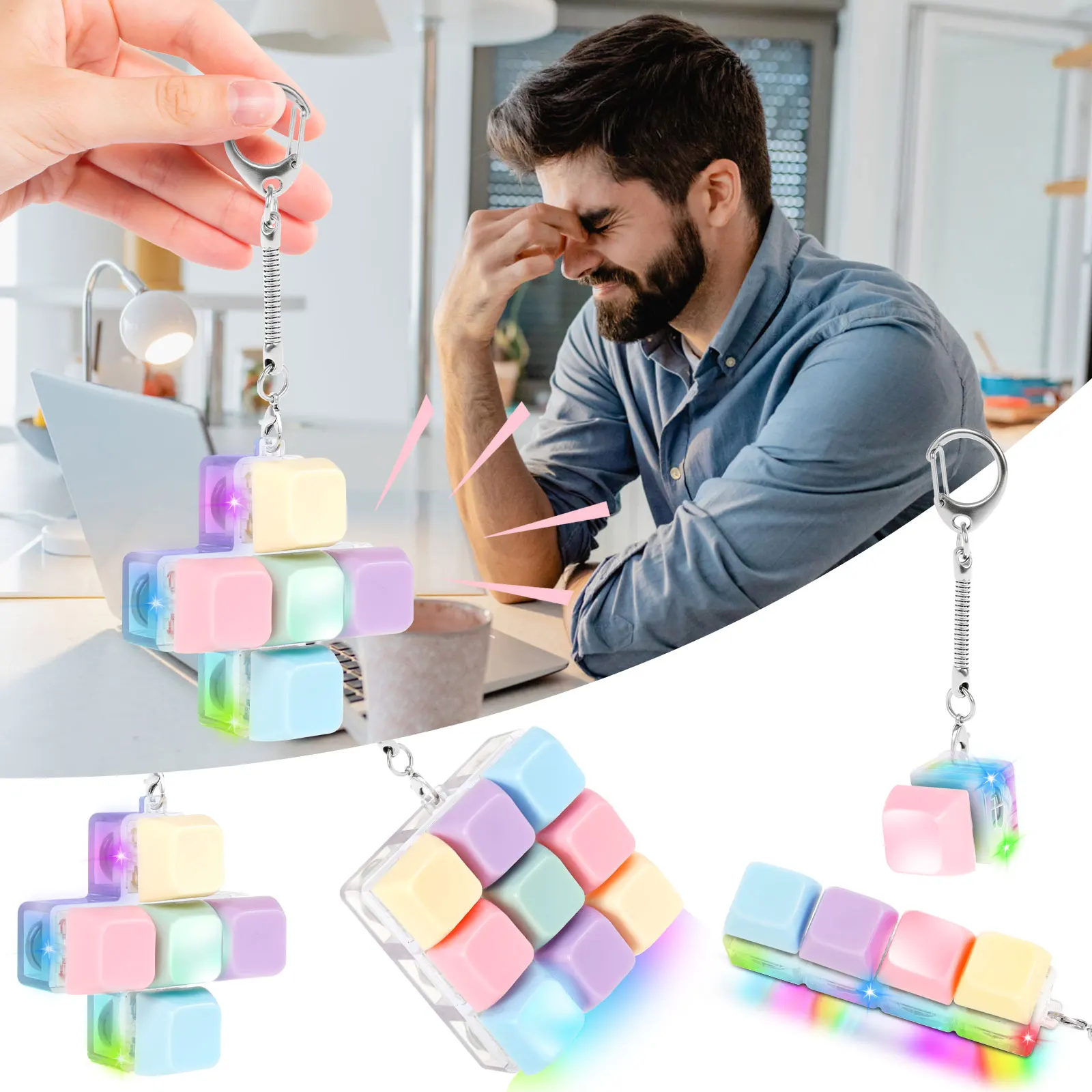 4Pcs Keyboard Clicker Toy Portable Mechanical Keyboard Keychain Toy Funny Decompression Key Button for Adults Teens for Adults