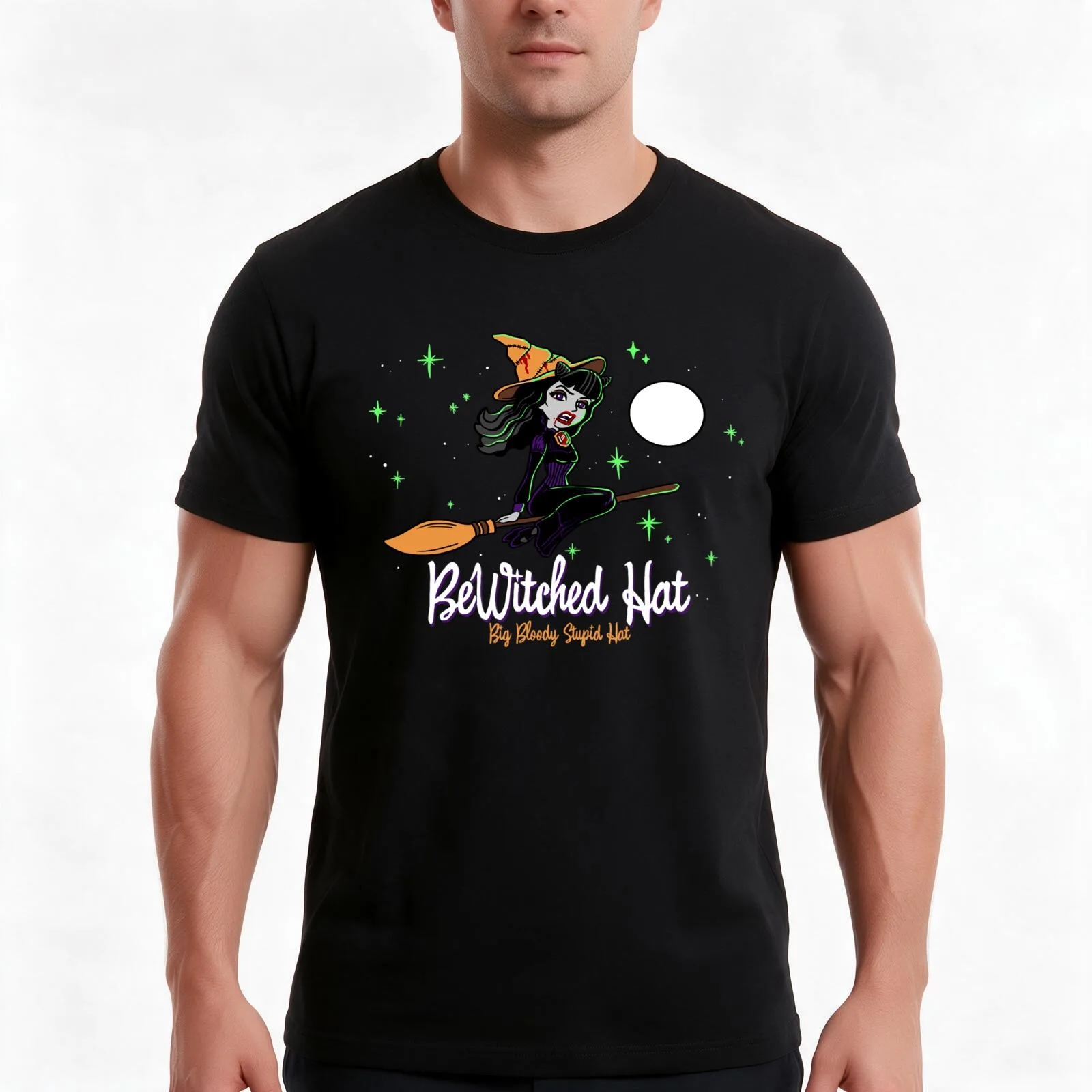 Bewitched Hat T-Shirt, Summer Casual Cotton Tee, Oversized Streetwear Tops, Vintage Graphic Print, Loose Fit Short Sleeve