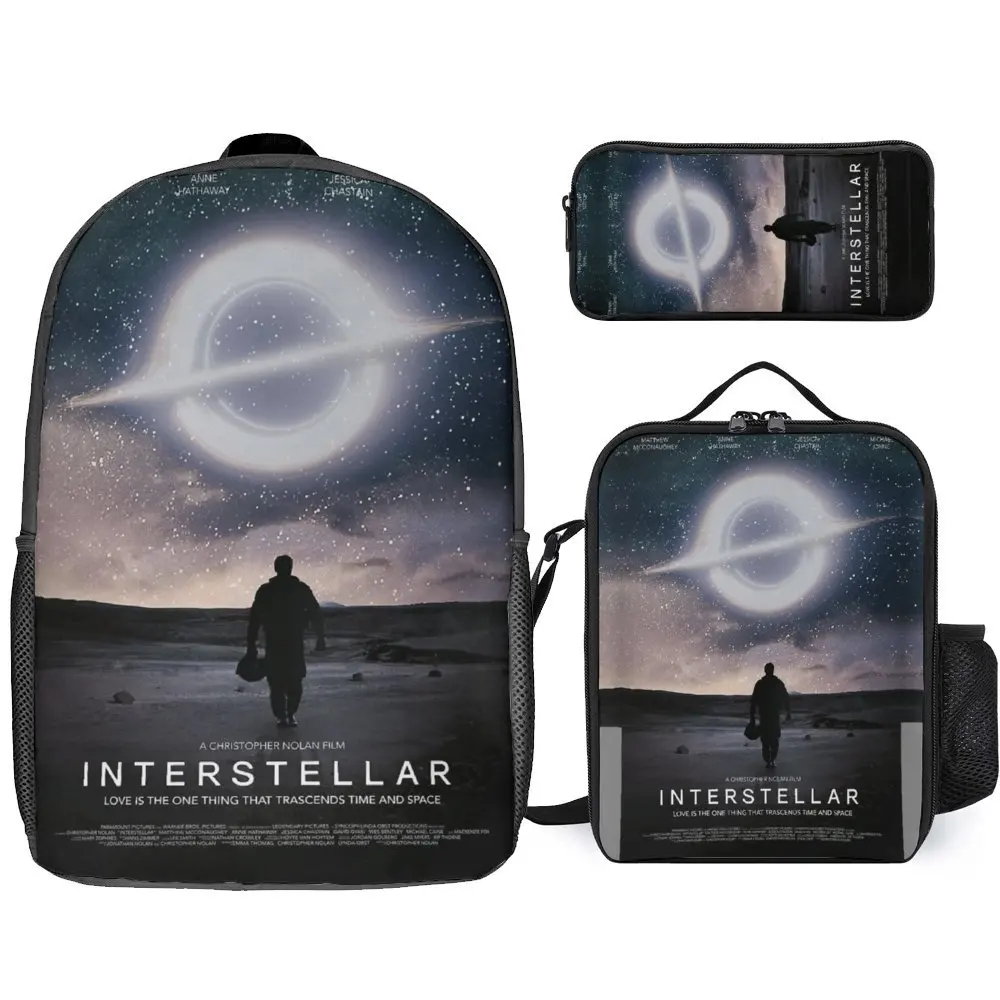 3 in 1 Set 17 Inch Backpack Lunch Bag Pen Bag Interstellar Cooper Science Fiction Film Endurance Stay 10 Secure Vintage Snug Tra