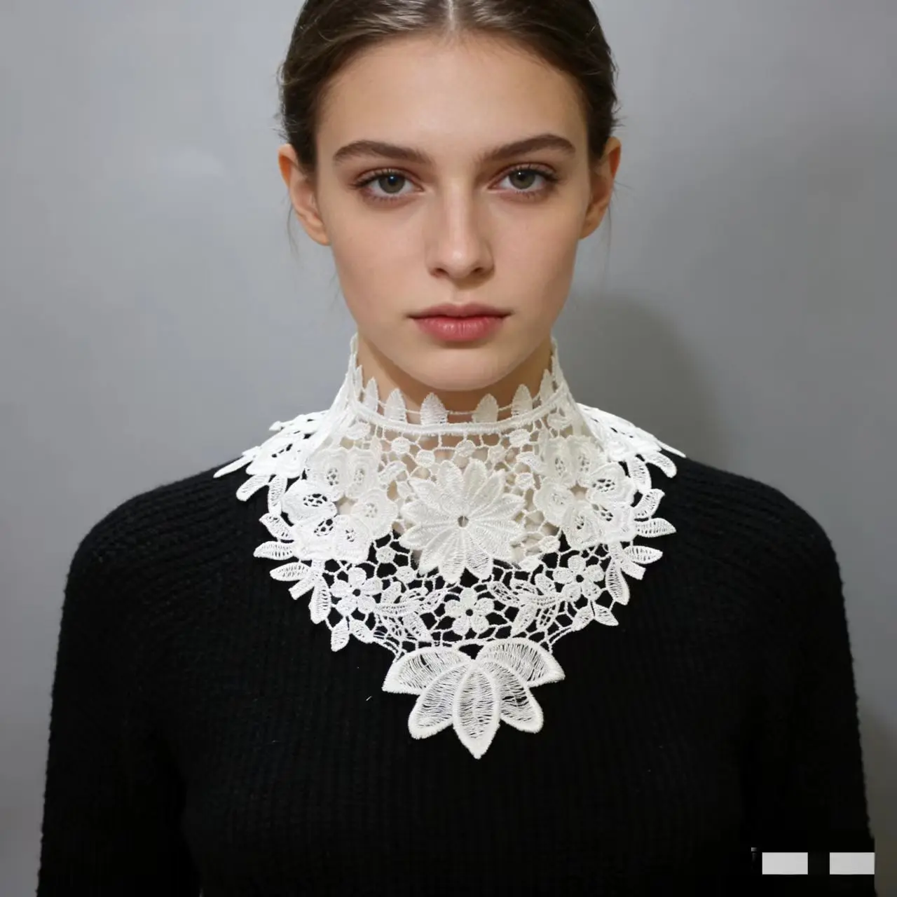 Decorative Womans' Collar Hollow Lace Pattern Solid Color Elegant Photo Shoot Stage Fake Ladies Collar High-neck Buttons Girl's