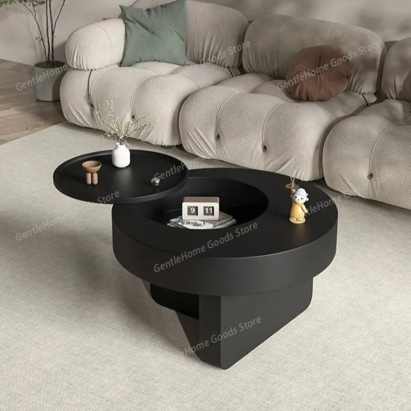 

Round Table Coffee Table Living Room Home 2024 New Small Apartment Black Movable Rotating Light Luxury Minimalist