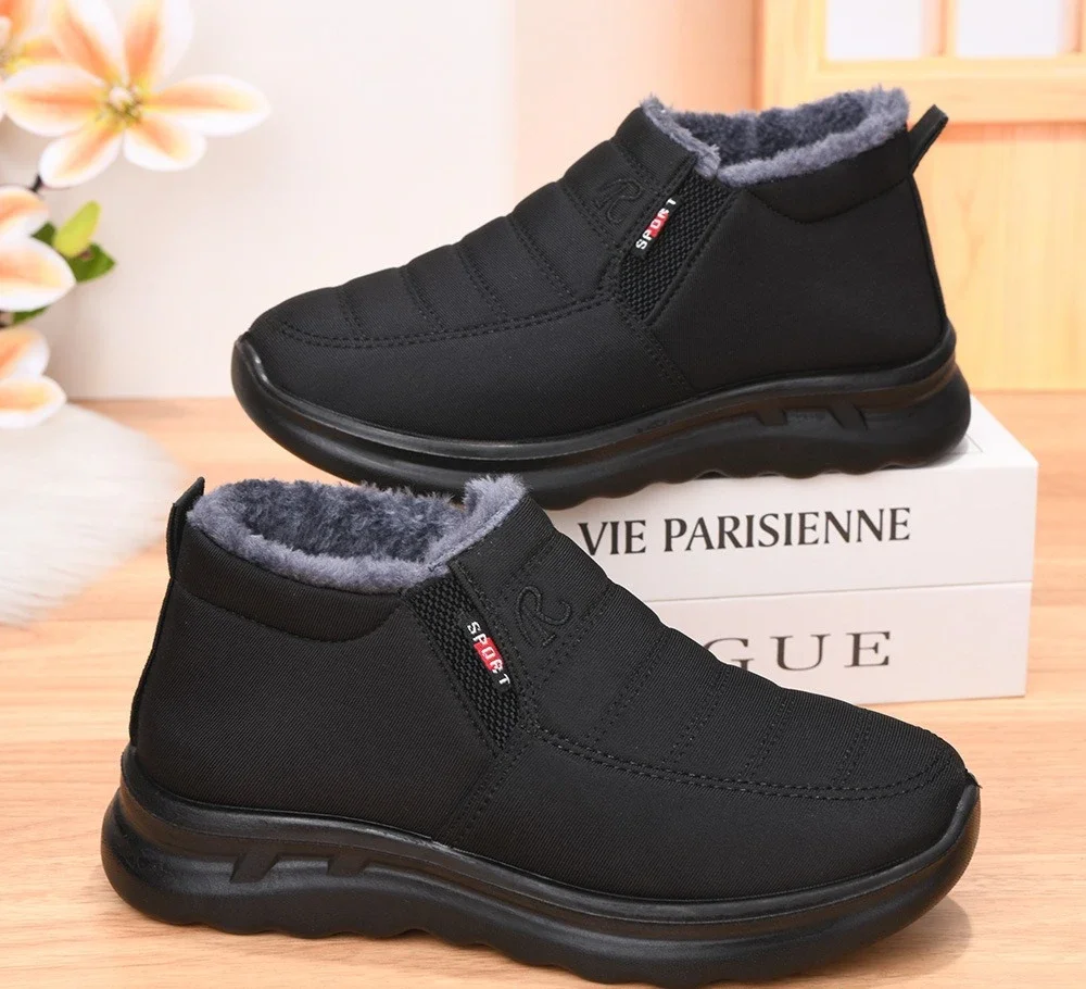 Damen-Winterstiefel zum einfachen Anziehen, wasserdicht, mit dickem Fleece-Futter, rutschfest, warm, knöchelhohe Stiefeletten, ideal für ältere Damen, Mütter, zum Spazierengehen im Freien. – Detail 1