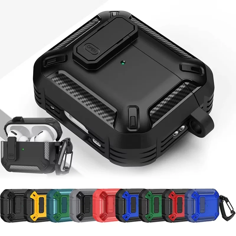 Portable Shockproof Case For Apple Airpods 3 2 1 Pro /Pro 2 Bluetooth Earphones Case With Keychain Carabiner Security Lock Cover