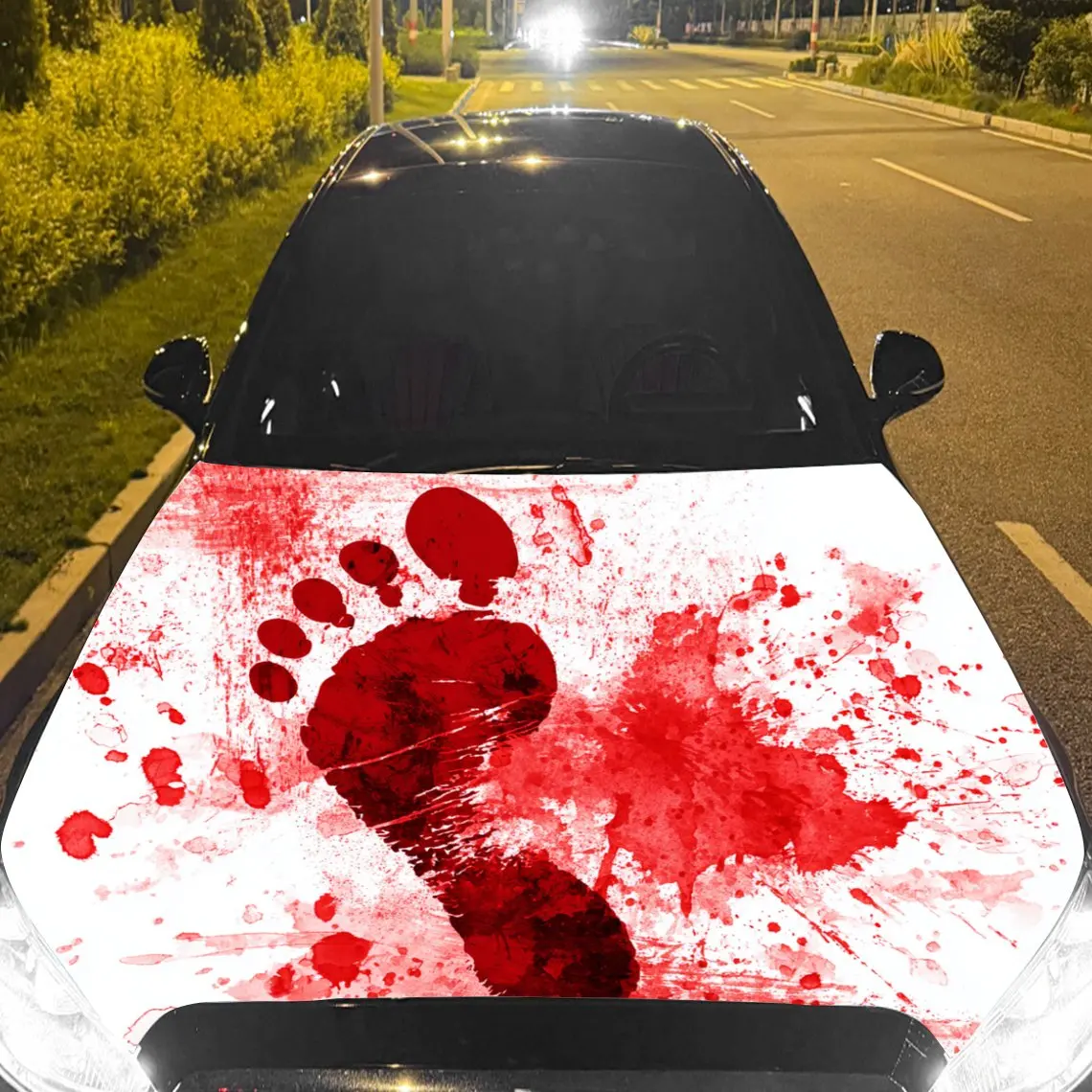 Edgy Red Splatter Footprint Car Hood Sticker,Waterproof Self-Adhesive Vinyl Graphics Decals,Decorative Auto Accessories Stickers