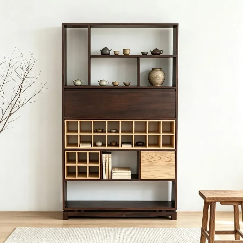 New Chinese-style contrasting color Bogu shelf floor display rack floor-to-ceiling tea room living room shelf palace grid rack
