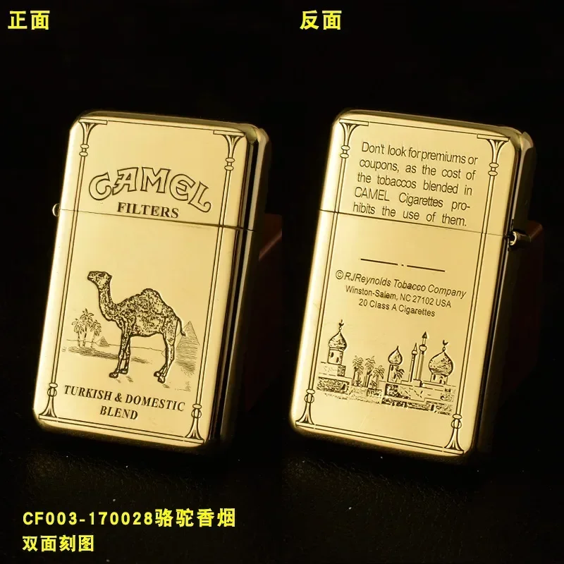 Exquisites Kerosinfeuerzeug aus Messing, schlank, winddicht, Vintage-Schleifscheibe, Zündfeuerzeug, Zigarettenzubehör, Geschenk für Männer