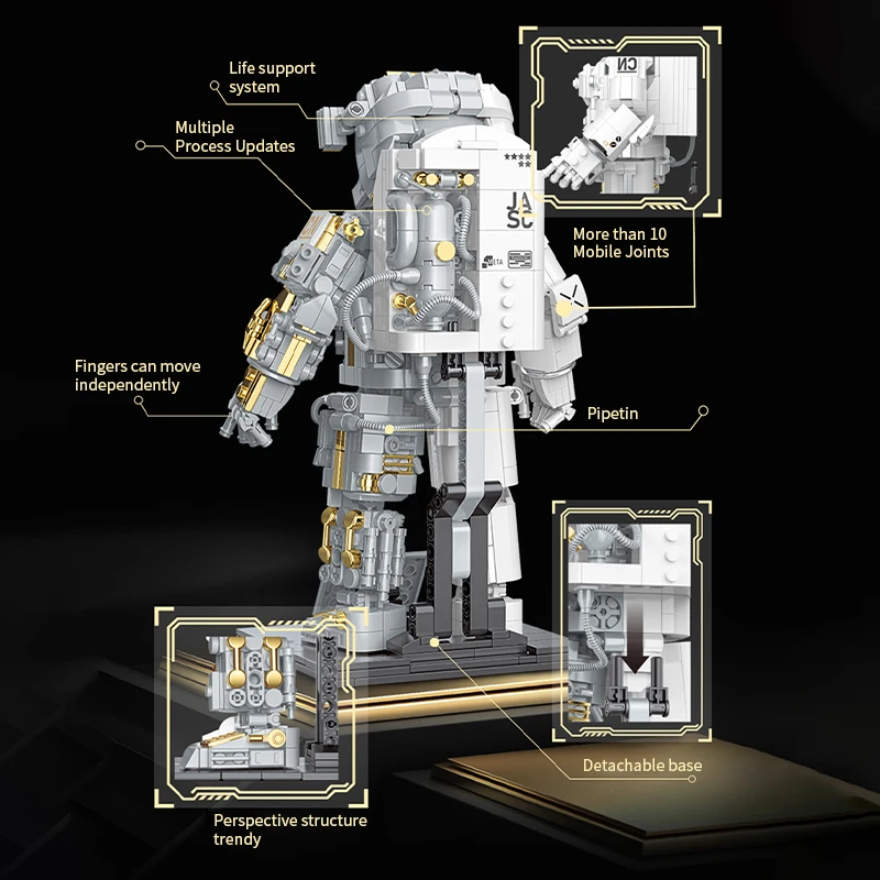 JK9116 Collector Edition Platinum Astronaut Building Blocks Model Astronaut Desktop Decoration Birthday Gift For Boys Adults