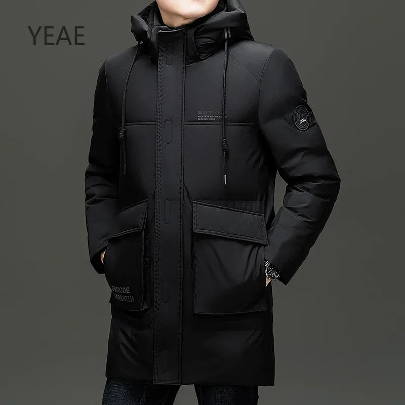 YEAE Men's Winter Down Jacket Designer Clothes Men Duck Down Padding Long Sleeve Hooded Jackets Heated Jacket Men Male Coat