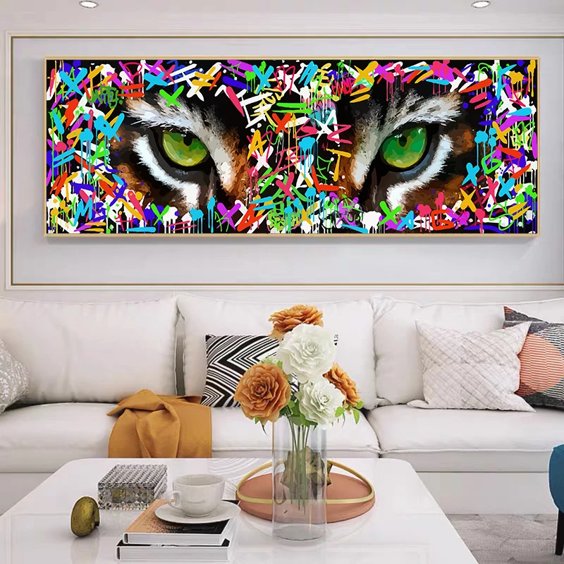 Modern Graffiti Art Tiger Fierce Green Eyes Posters Prints Canvas Paintings Wall Art Pictures for Living Room Home Decor Cuadros