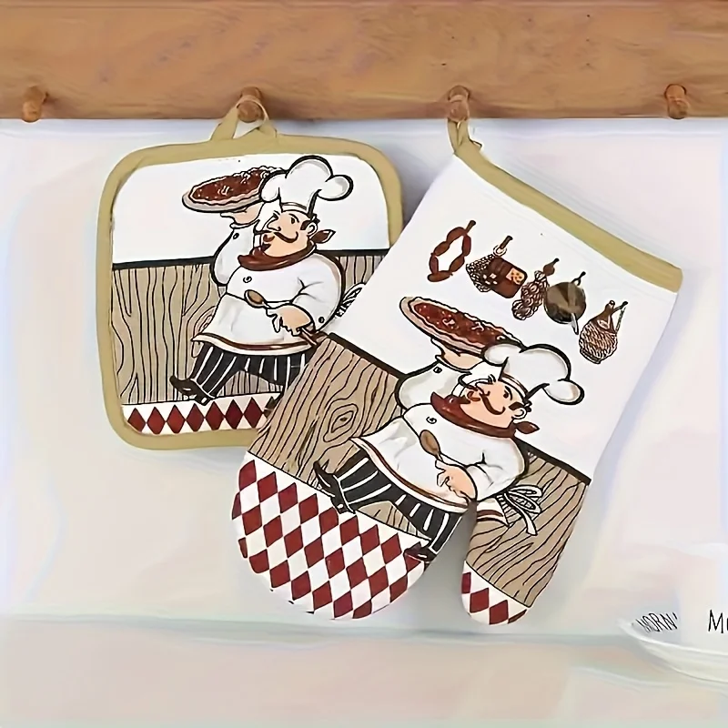 2pcs Set of Kitchen Gloves, High Temperature Resistance -Comfortable Polyester Materialhand Guard,Gift,Creative Kitchen Supplies