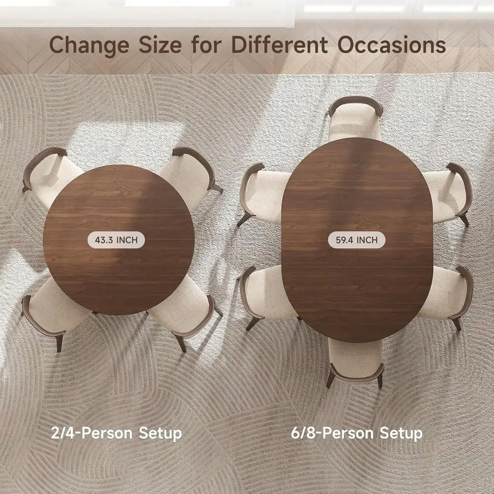Inch Extendable Dining Table For 46 People, Round Oval Kitchen Table With Storage Space, Expandable Dining Room Table With Thic