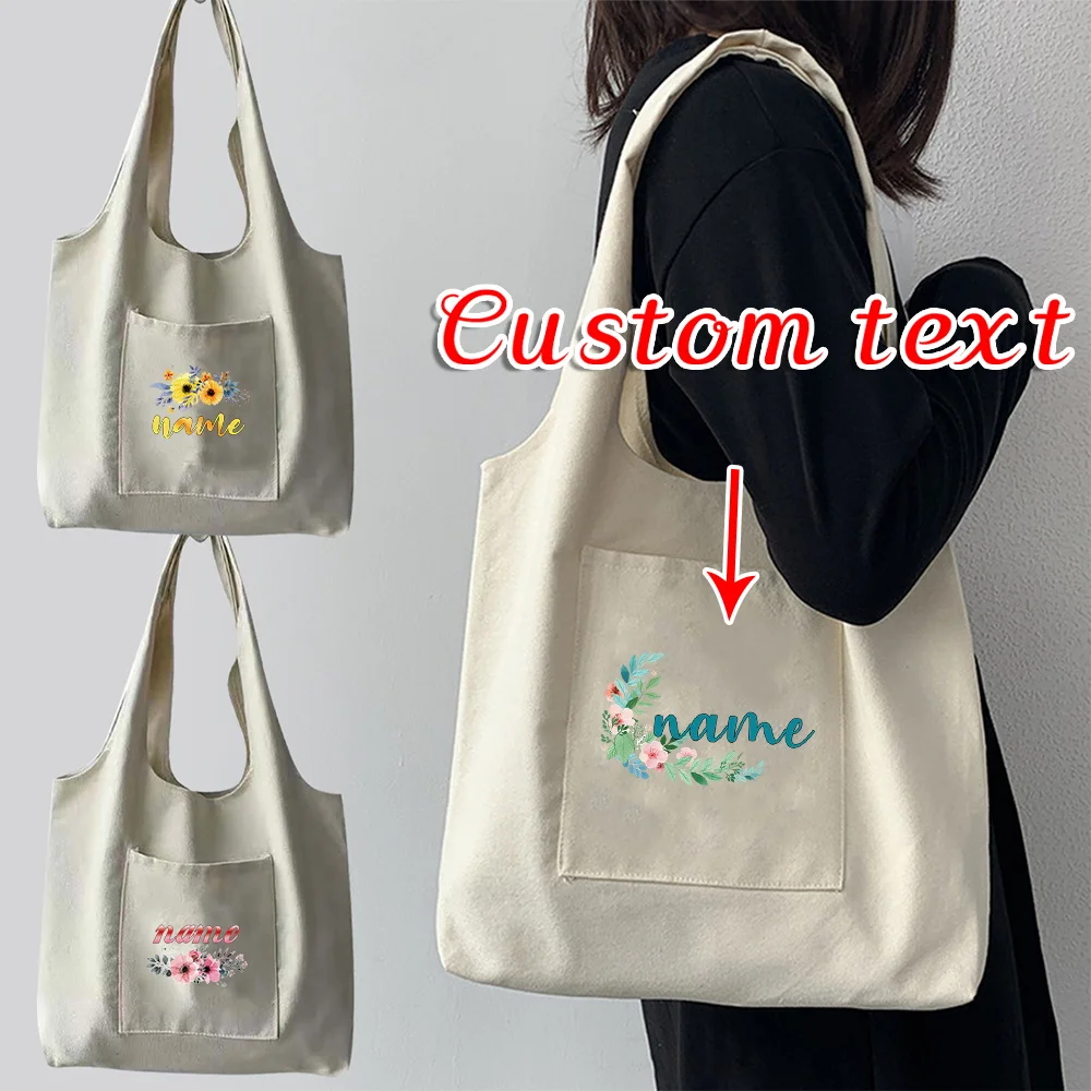 

Персонализированная холщовая сумка через плечо с индивидуальным именем, двойной карман, сумка для покупок, рабочая дорожная сумка, многофункциональные сумки для хранения