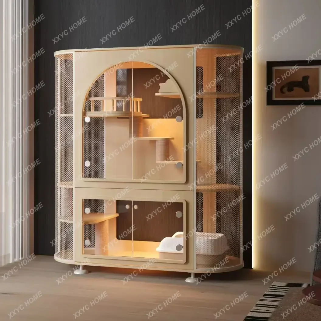 AALuxury Panoramic Horizontal Cat Villa TV Cabinet Glass Home Interior Transparent Color Scheme Cat Nest House