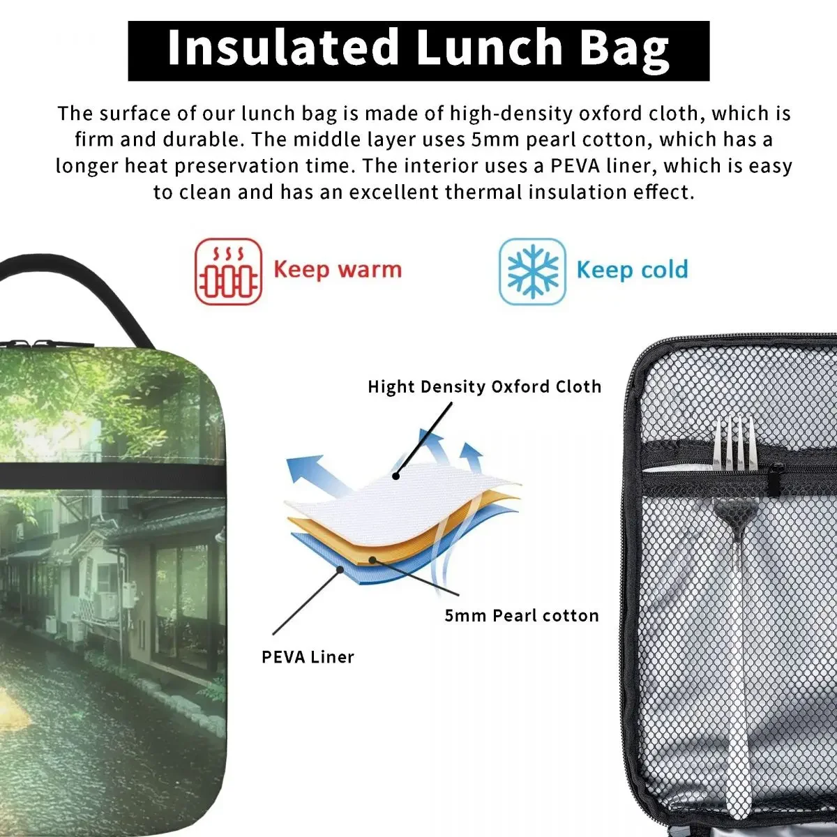 Japan Anime Green Natural Scenery Insulated Lunch Bag for Women Children Portable Food Boxes Thermal Lunch Box Tote