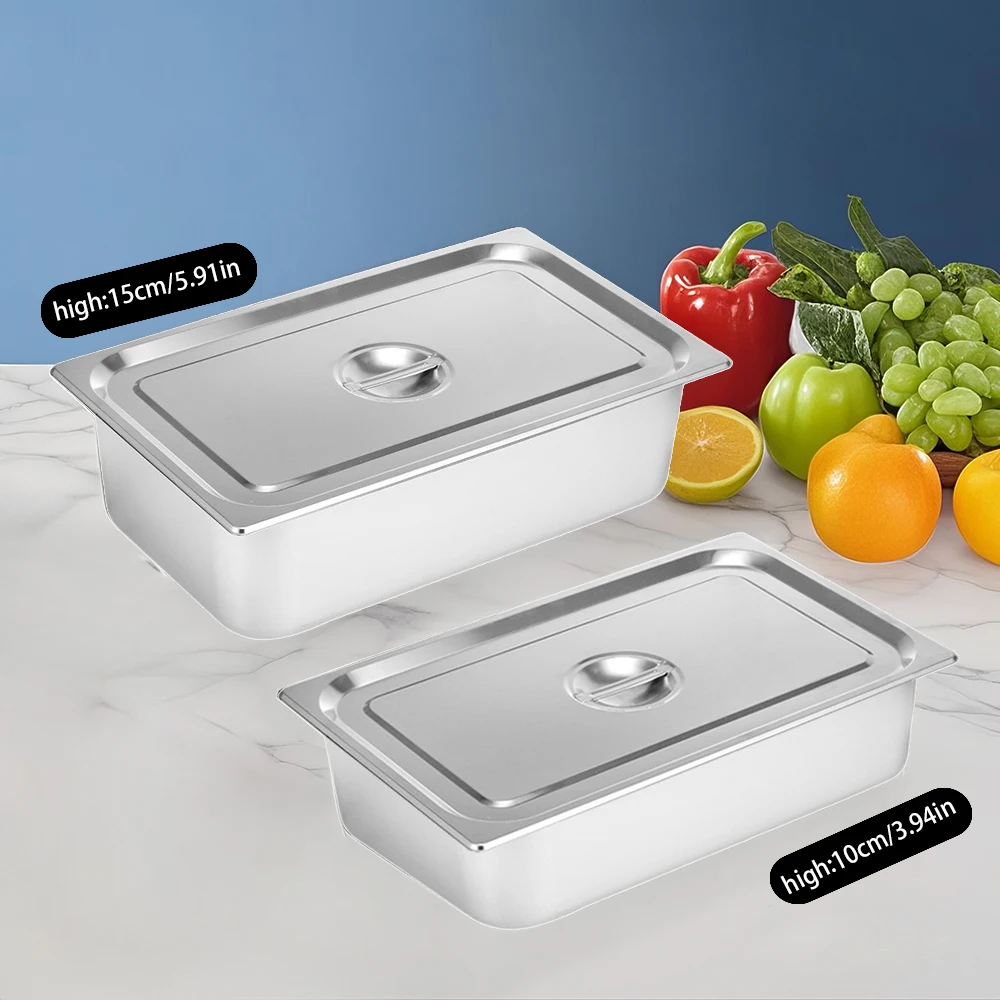 2-Pack Large Stainless Steel Hotel Pot Self-Service Dinner Plate 1/1 Serving Bowl with Lid Restaurant Catering Commercial Buffet