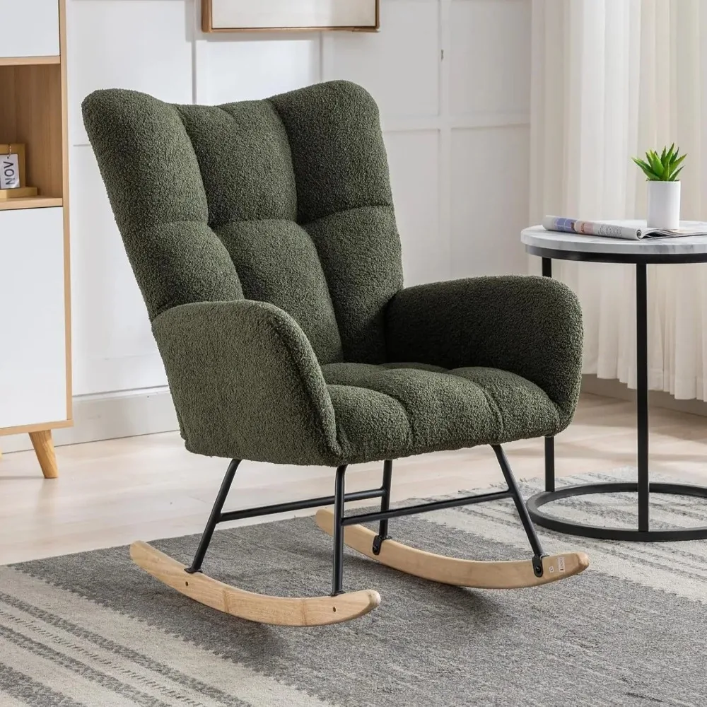 

Rocking Chair Teddy Upholstered Glider Rocker Rocking Accent Chair with High Backrest Armchair Comfy Side Pocket Chair f