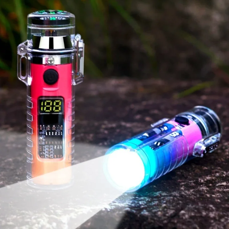 New Double Arc Lighter Type-C Rechargeable Waterproof LED Three Gear Lighting with A Compass Outdoor Plasma Flameless Lighter