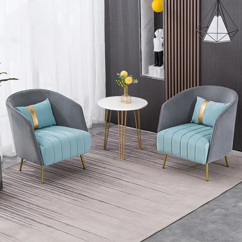 Living Room Armchair Reception Room Lounge Furniture Light Luxury Single Sofa Fashion Fabric Contrast Color Lazy Leisure Sofa