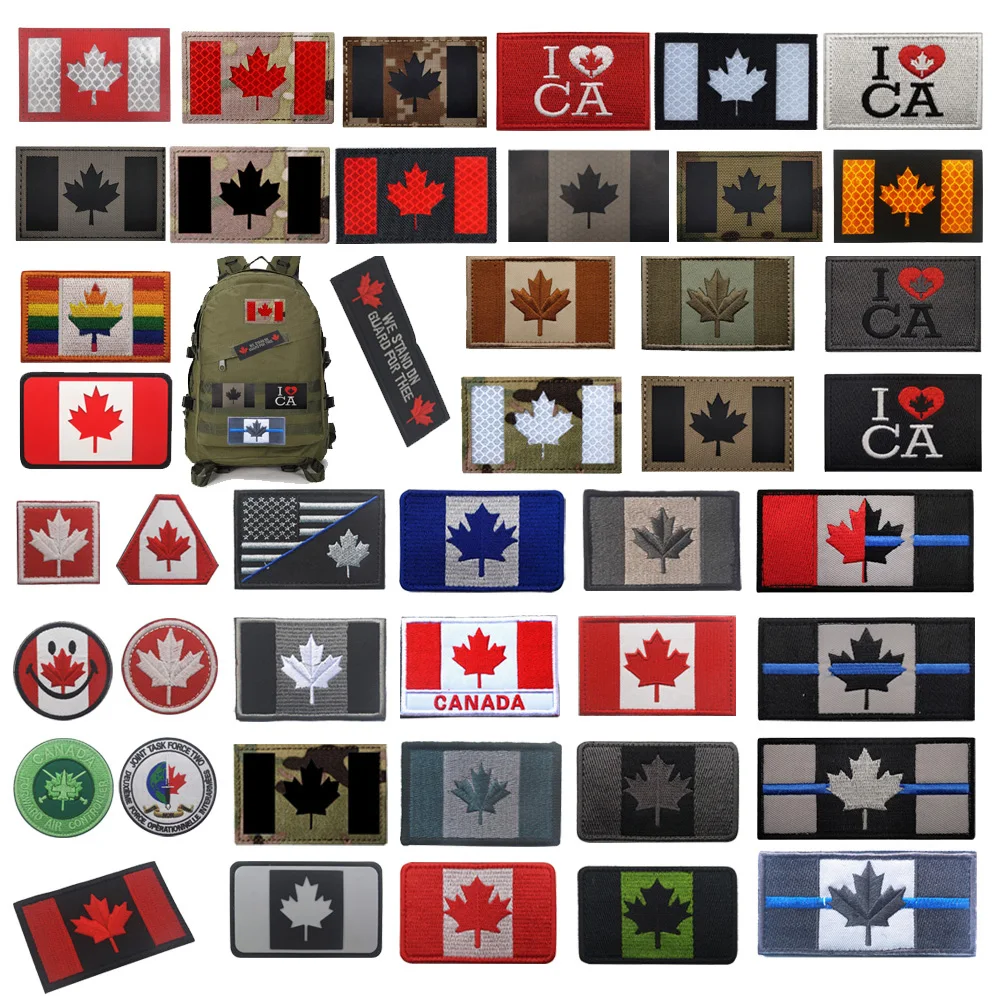 Hot 3D Embroidered Canadian Flag Armband  Maple Leaf Badge I LOVE CA IR Reflection with Backpack Hook Loop Patches for Clothing