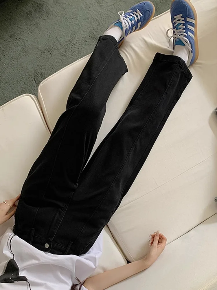 Straight leg jeans autumn new fashion high waisted slimming white black denim Ankle-Length Pants smoke pipe pants