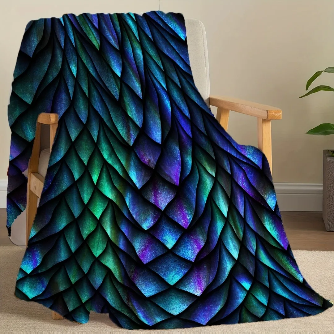 1pc of three-color dragon scale pattern flannel blanket - soft, warm and comfortable, suitable for sofas, beds, offices
