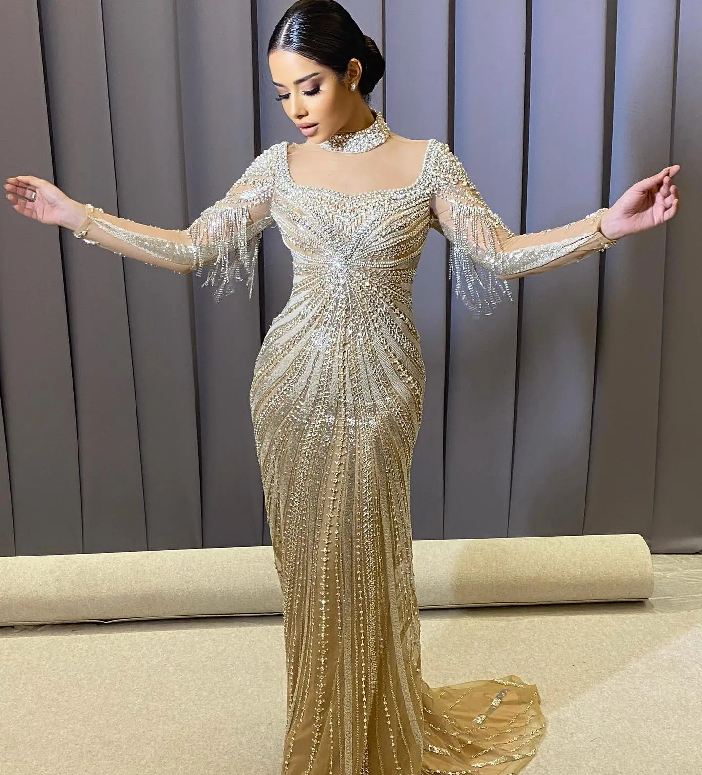 

Sharon Said Luxury Mermaid Dubai Evening Dress with Detachable Overskirt Arab Women Wedding Formal Party Gowns SS265 Customized