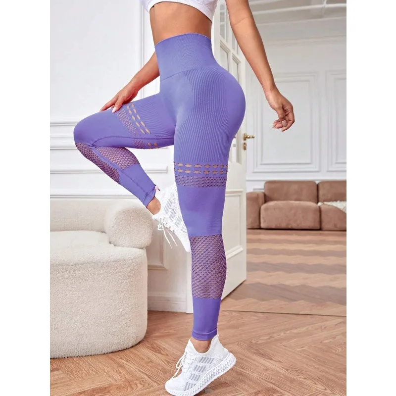 Esportes de fitness yoga leggings sem costura pêssego hip oco para fora respirável leggings apertados encaixe cintura alta hip levantamento calças